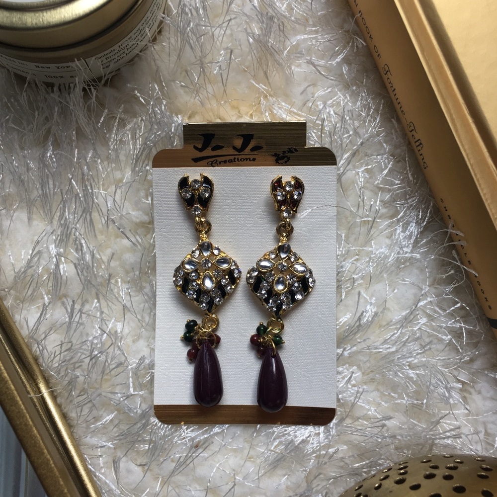 Gold & Purple Drop Earrings